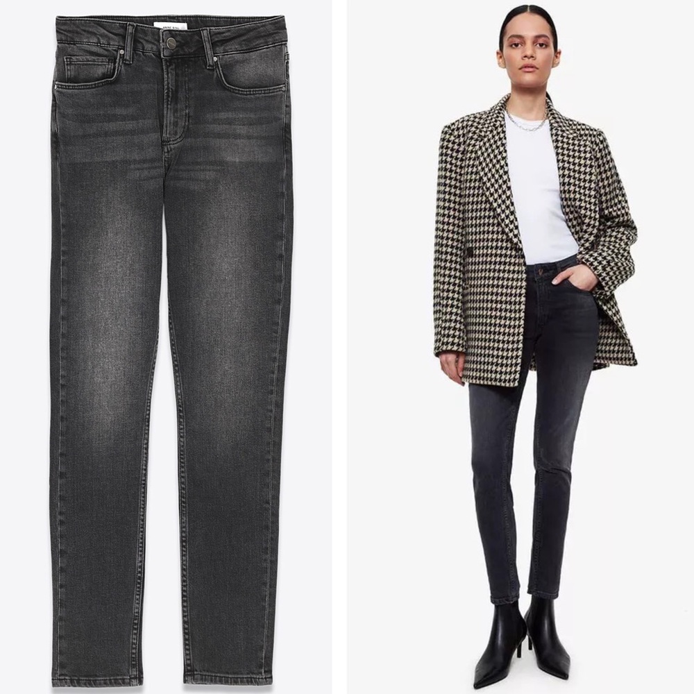 Anine Bing Gabe Mid-Rise Skinny Jeans in Coal Size 25
